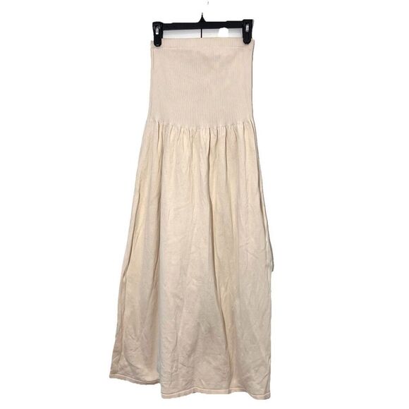 Demylee Midi Tube Dress Size S Beige Cotton Knit Fit Flare Minimalist - Picture 2 of 8